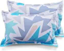 Printed Floral Set of 2 Pcs Pillow Cover - Light Blue - Braviadecor